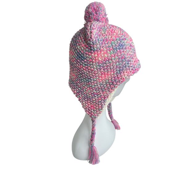 Capelli Girls Pink Pastel Sequin Embellished Knit Sherpa Toboggan Cap Hat 5-8 YO - Picture 3 of 8